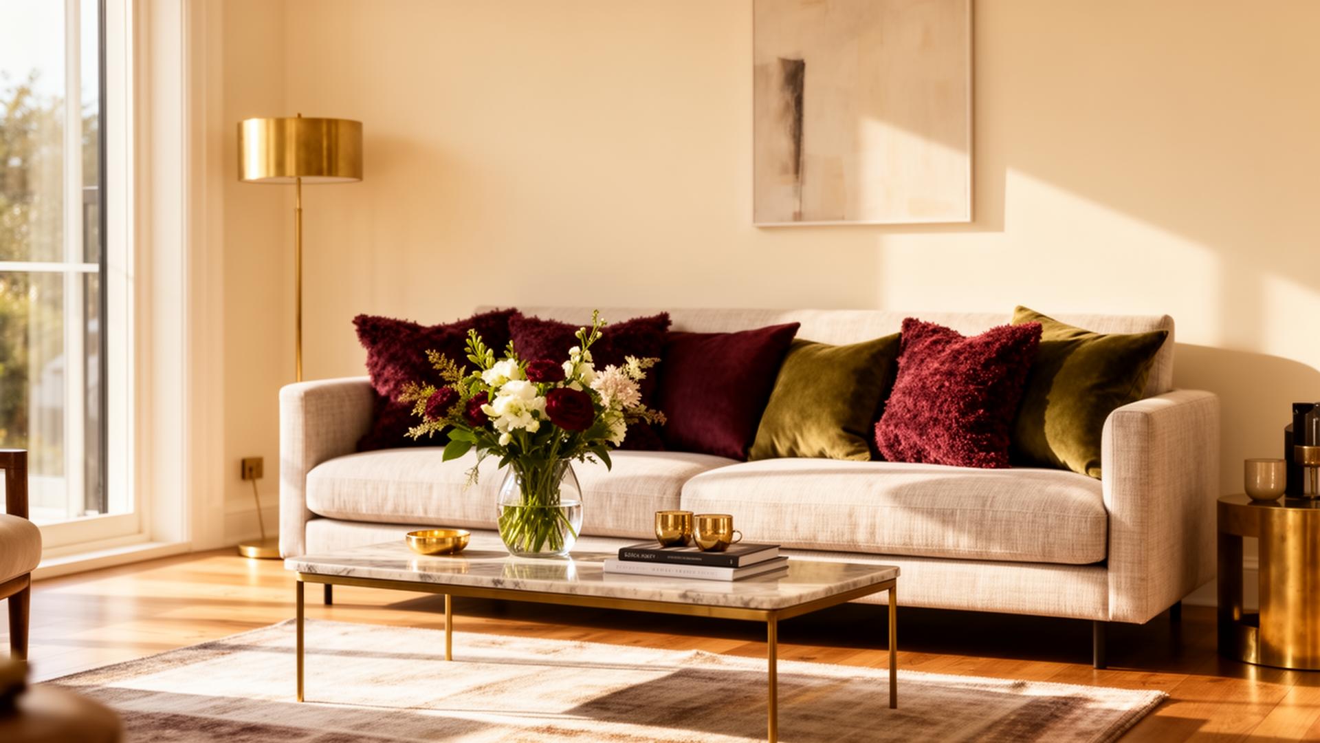 Beautifully styled vacation rental living room with warm cream walls and curated decor